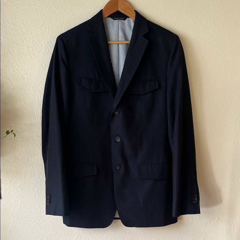 Banana Republic Tailor Fit Linen & Wool Navy Blue Blazer 38R
